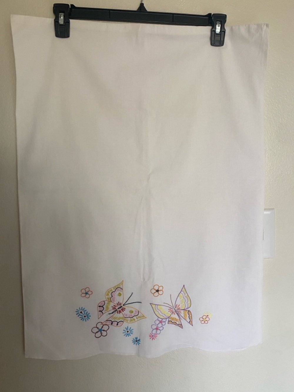 Vintage Handmade Embroidered Butterfly Floral Cotton Pillowcases.